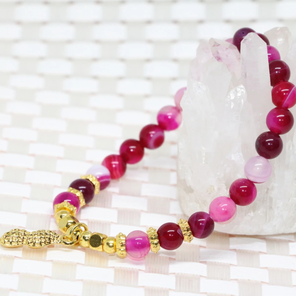 6 мм натуральный каменный Агат оникс роза красная нитка круглых бусин браслеты