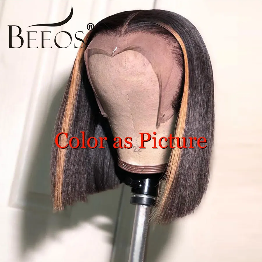 Color As Picture Beeos Омбре причёска Боб с прямыми волосами кружева передние человеческие волосы парики бразильские Remy#27 медовый блонд с натуральным черным для женщин Детские волосы - Цвет: Color As Picture