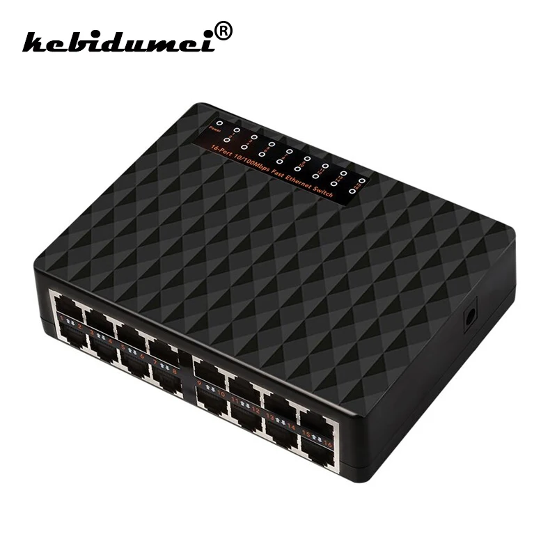 

16-портовый коммутатор kebidumei Настольный Ethernet-коммутатор/Fast Ethernet, сетевой концентратор LAN/полнодуплексный или полудуплексный обмен с вилкой Е...