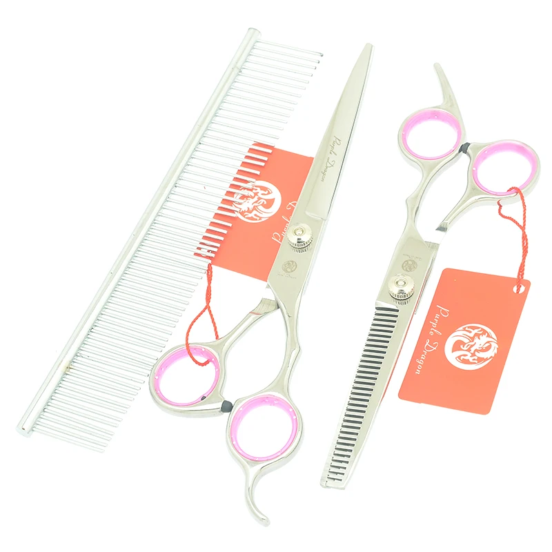 Purple Dragon 7.0" Dog Grooming Scissors Stainless Steel Pet Straight Curved Cutting Thinning Shears Dog Hair Trimmer LZS0754