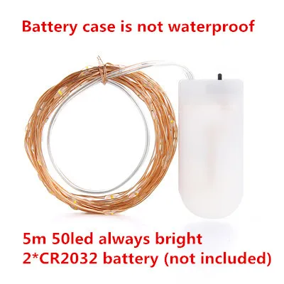 cr2032 5m 10 м 100LED светильник Сказочный светильник на батарейках водонепроницаемый эльф светильник s с пультом дистанционного управления 8 режимов медный провод Рождественский светильник - Испускаемый цвет: cr2032 5m