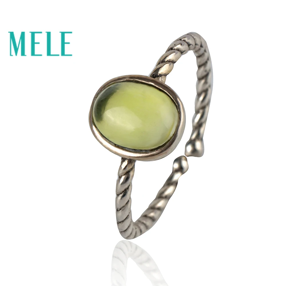 

Stylish and compact natural prehnite 925 sterling silver open rings for women,6X8mm 1.4 Oval cut gemstone fine jewelry