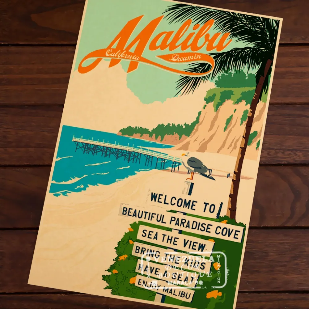 Malibu Калифорния США пляж красота искусство пейзаж винтажные Ретро фотообои холст