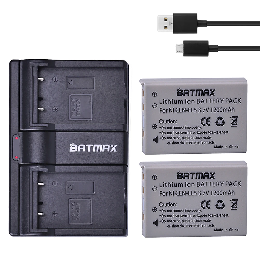 

Batmax 2Pcs EN-EL5 ENEL5 Battery +Dual Slots USB Charger for NIKON Coolpix P530 P520 P510 P100 P500 P5100 P5000 P6000 P90 P80
