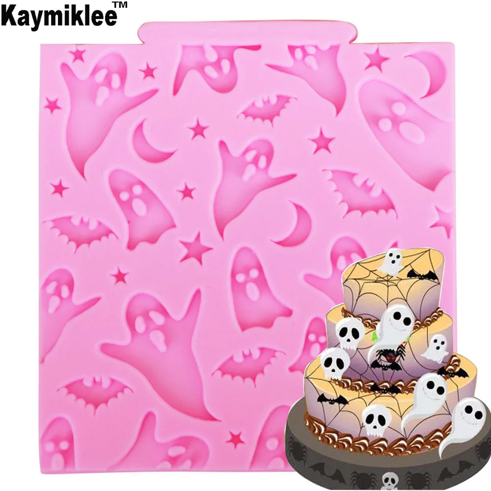 

M947 Halloween Ghosts Bats Moon Star Silicone Mold Cake Border Cupcake Fondant Cake Candy Clay Chocolate Gumpaste Moulds