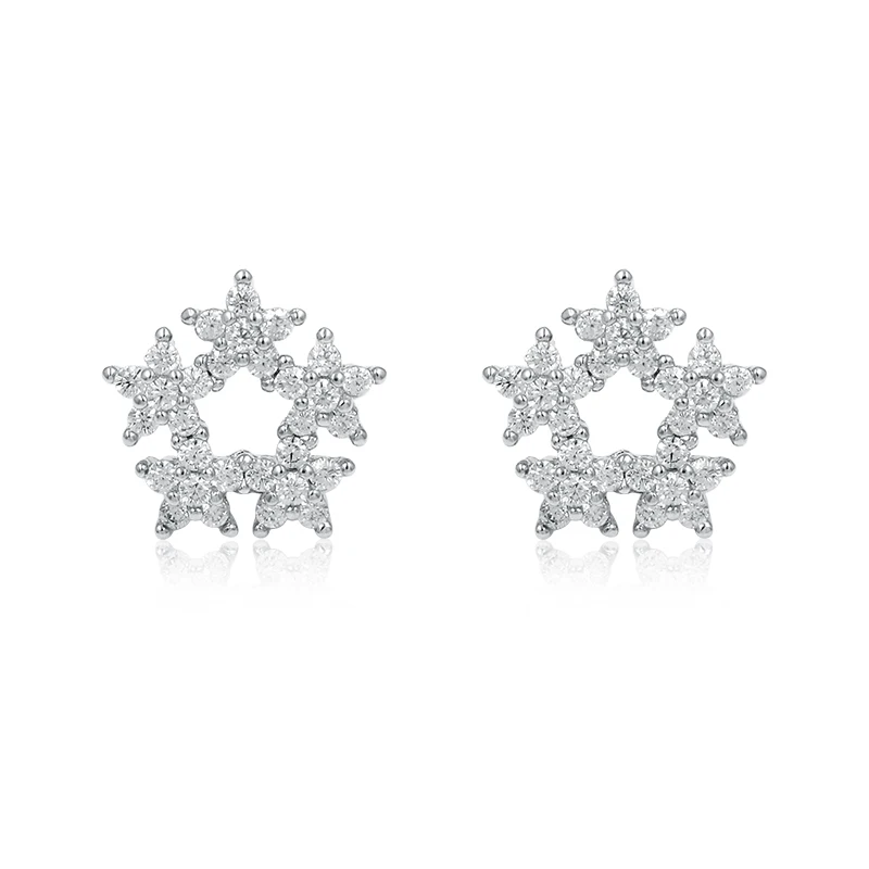 silverclear WEIMANJINGDIAN Новое поступление кубического циркония Фианит, циркон, Кристалл Пять звезд Серьги гвоздики для женщин или девочек - Окраска металла: silverclear
