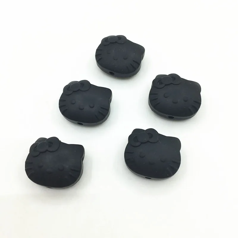 black 30 шт./партия силиконовые Свободные Круглые бусины-Детские милые Мультяшные бусины Прорезыватель-BPA бесплатно-детские зубы бусины кошка-hello kitty Прорезыватель - Цвет: black