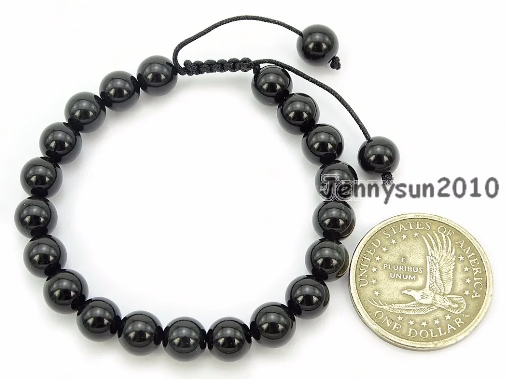 

Handmade 8mm Adjustable Natural Black Onyx Gems Stone Round Beads Bracelet Healing Reiki 5 Strands/Pack