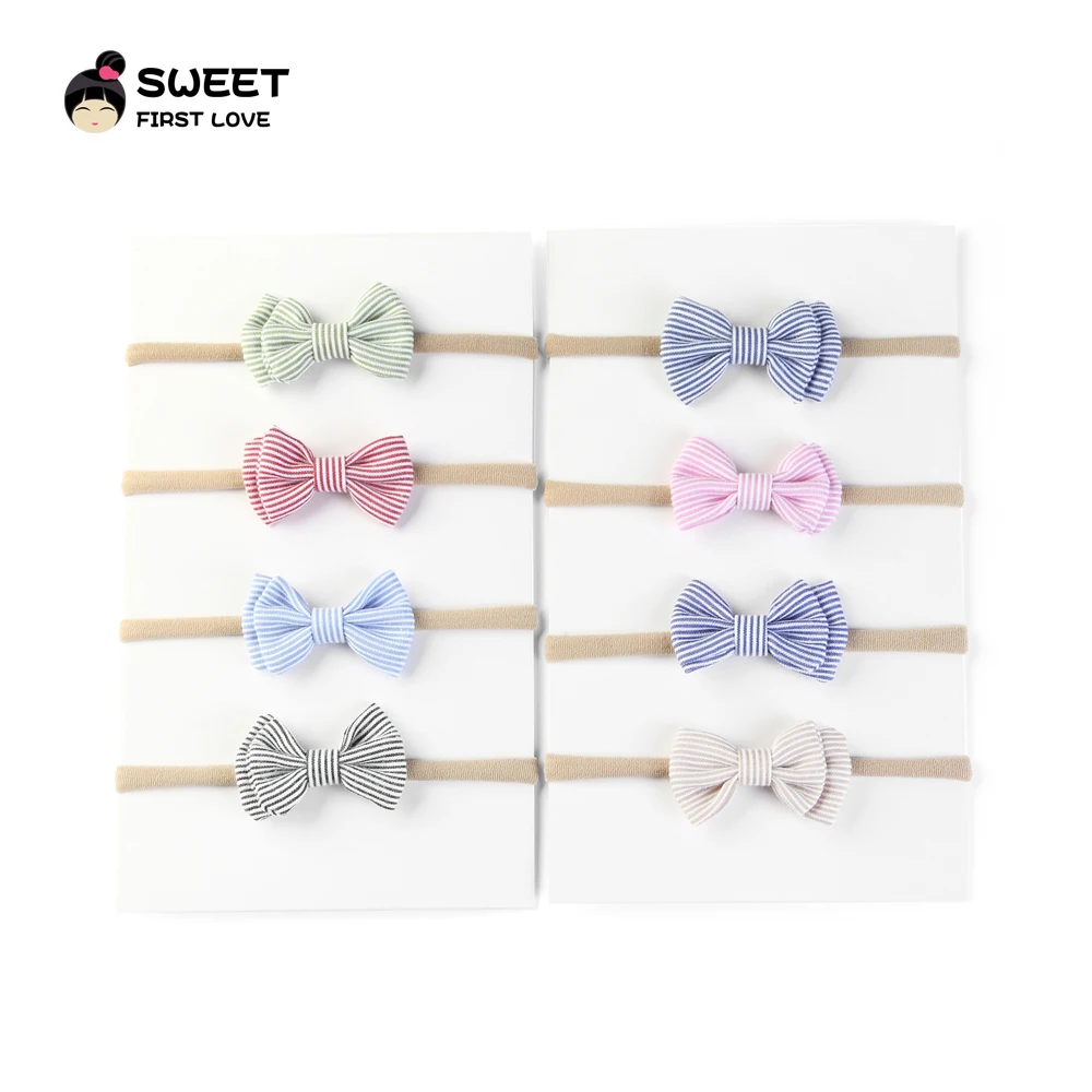 

8pcs/lot Handmade Striped Bow Nylon Headbands Cute Simple Girls Kids Bowknot Headwear Hair Accessories Headbands For Girls