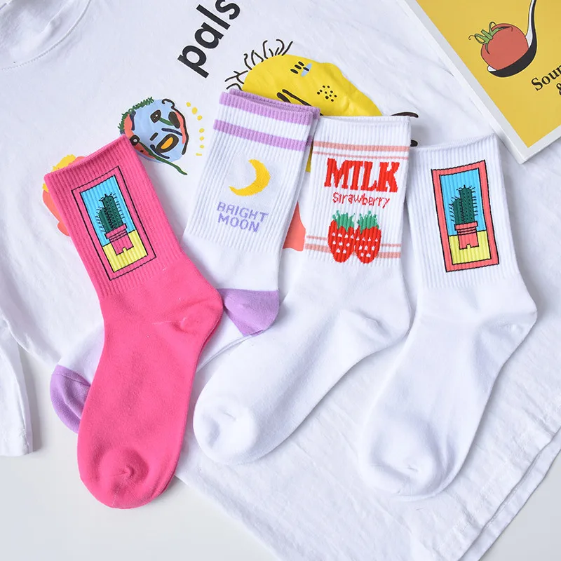 Милый жаккардовый фрукт френа молока Pinky/blanco женщины Calcetines japoneses Harajuku Веселые Mujer |