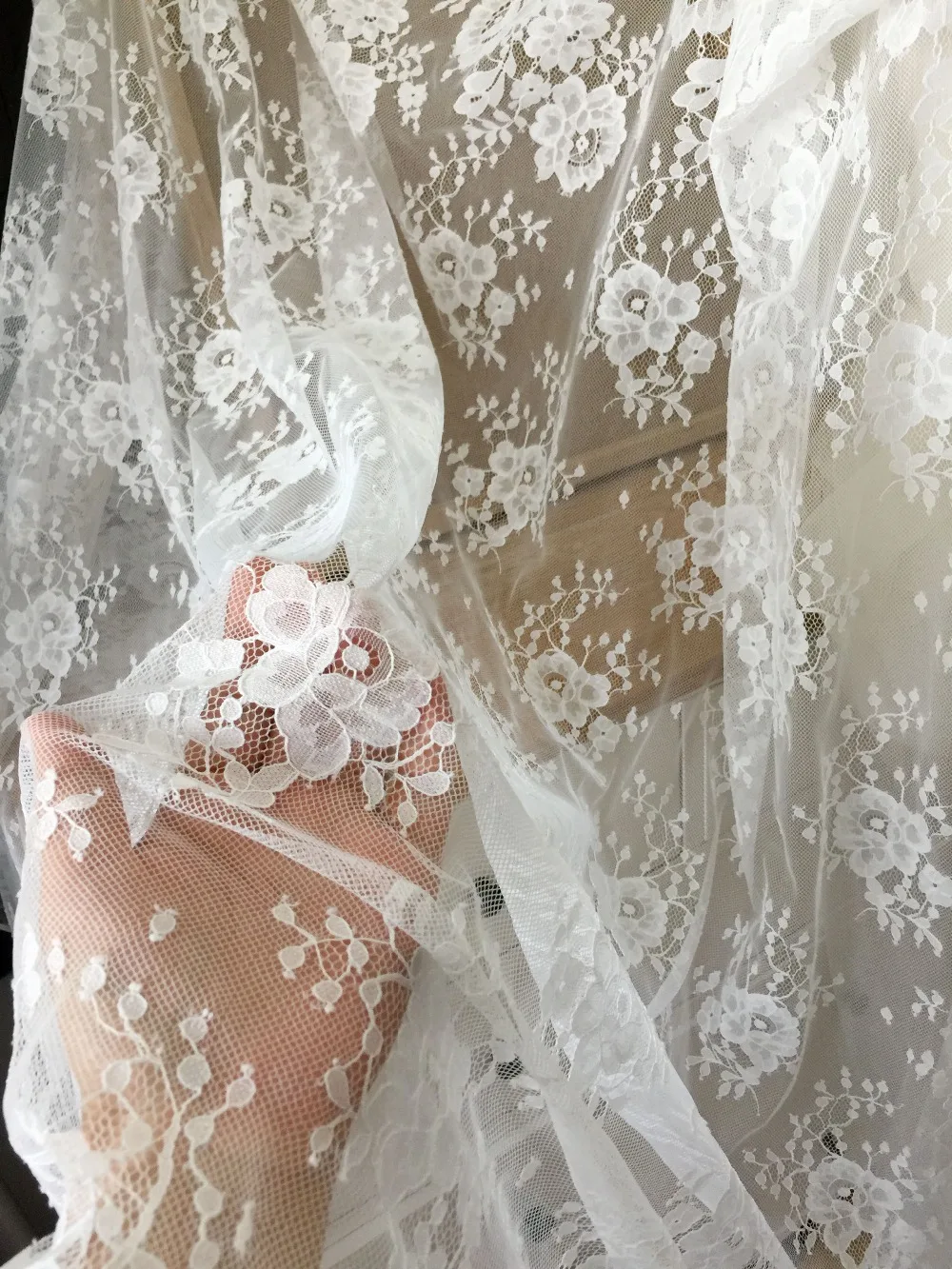

3 Yards High Quality Chantilly Eyelash Bridal Lace Fabric in Off White for Veils,Wedding Gown Acessories , Bridal Bolero