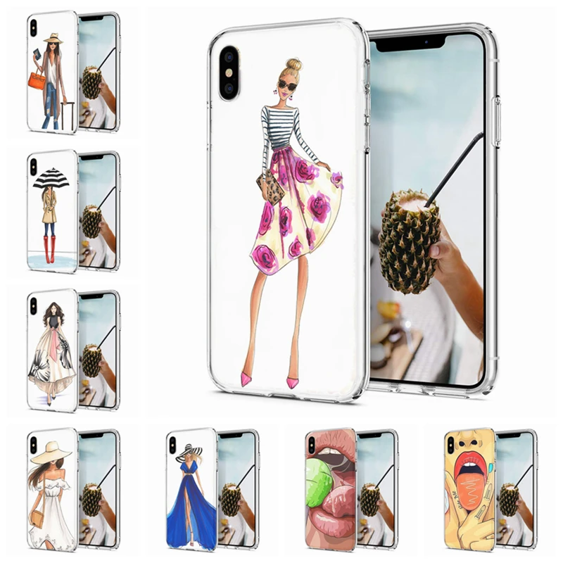 Мягкий чехол для iPhone X XS XR чехлы из ТПУ красочные губы леди разноцветный дизайн