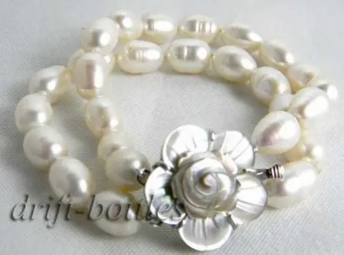 

2strands 9mm rice white freshwater pearl Bracelet