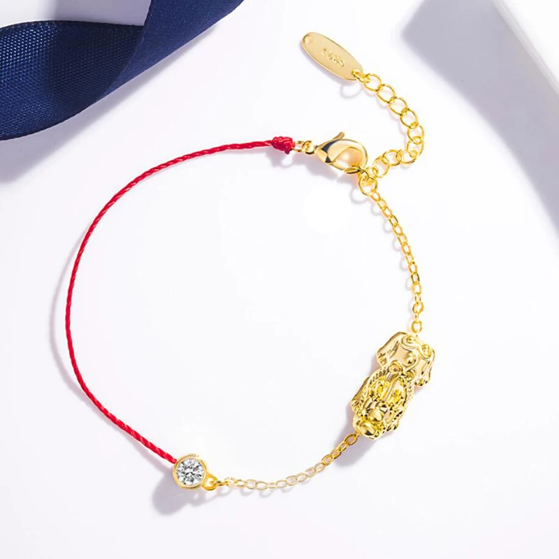 KOFSAC Vintage 925 Sterling Silver Bracelets For Women Jewelry Shiny Gold Kirin Red Rope Bracelet Lady Anniversary Accessories | Украшения