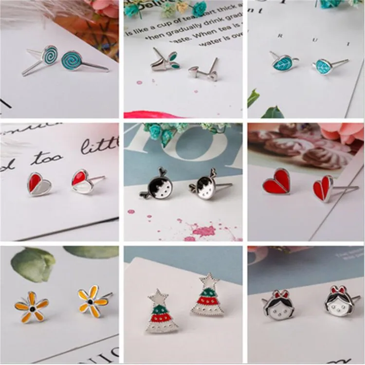 New Temperament 925 Sterling Silver Jewery Fashion Colorful Epoxy Beautiful A Variety of Styles Stud Earrings Animal Plant Bow | Украшения
