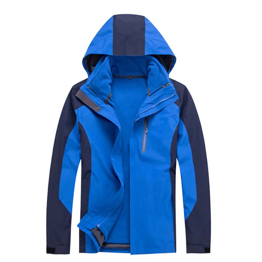 Men Royal Blue Зимние флисовые походные куртки для мужчин и женщин из 2 предметов, теплые спортивные ветровки для катания на лыжах и кемпинга VA515 - Цвет: Men Royal Blue