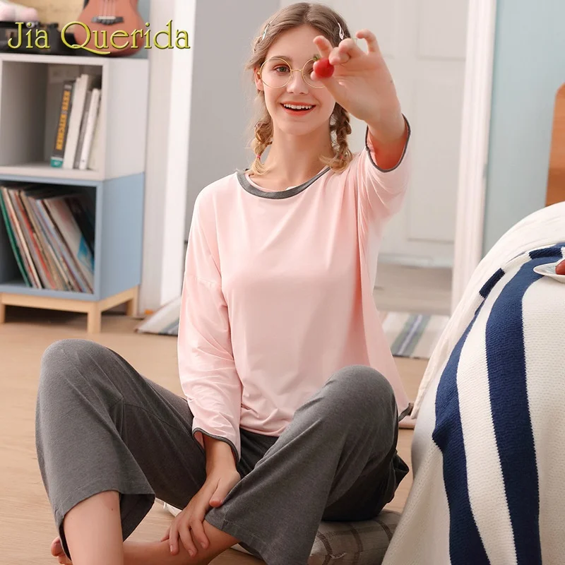 Пижама J & Q женская с длинным рукавом мягкая Модальная для дома 2019|Комплекты