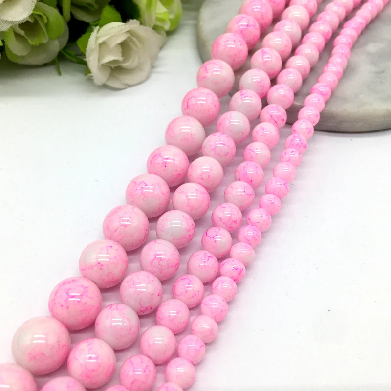 Pink 6 8 10 12 мм стеклянные бусины Круглые бусины аксессуары для изготовления ювелирных изделий Браслеты Nacklace DIY - Цвет: Pink