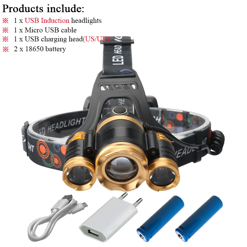 B 3 xml T6 ИК Сенсор светодиодные фары Перезаряжаемые индукции usb фара 18650 Охота прожекторная головка фонарик факел - Испускаемый цвет: B