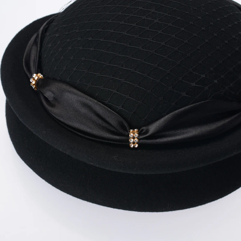 Новая женская шерстяная шапка Fedoras модная вуаль для взрослых Студенческая зимняя