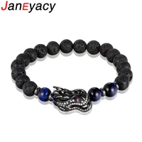 chinese dragon charm mens bracelet 10mm natural beads black gallstone inlaid zircon bracelet fashion jewelry pulsera hombres