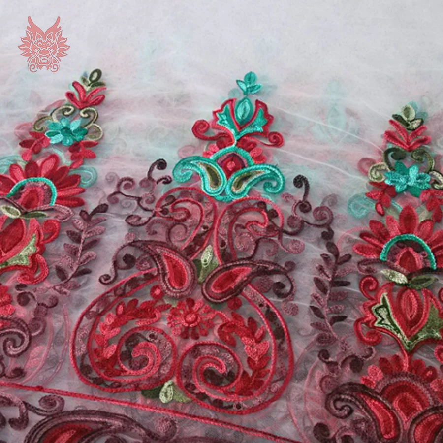 Американский стиль бохо Цветочная вышивка Сетка кружевная ткань для платья
