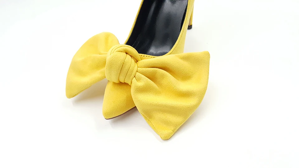 Scarpin/туфли на высоком каблуке 10, 42, уникальные милые розовые туфли-лодочки с бантиком 33 размера плюс г. Женская желтая обувь с острым носком без застежки с бантиком