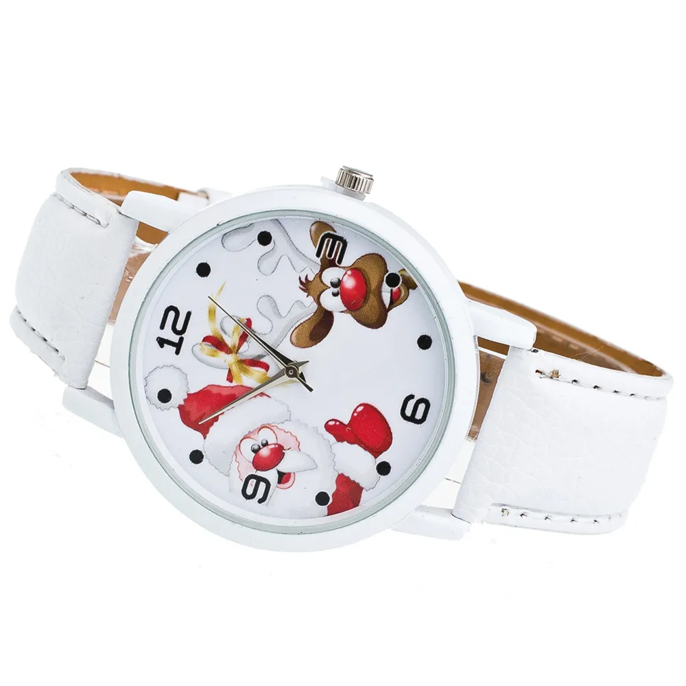 Relojes Mujer Рождественский подарок женские стеклянные зеркальные часы Санта Клаус Олень узор Кожаный ремешок женские часы Montre Femme