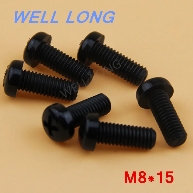 

100pcs/lot M8*15mm Black Round head cross nylon screws, pan head plastic screws, plastic bolts.