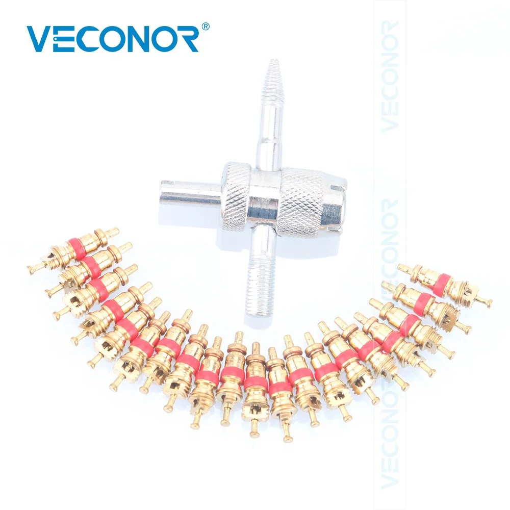 

20Pcs Copper Valve Core With 4-in-1 Tire Valve Stem Removal Tool Valve Core Removal Tool Tire Cleaning Tool