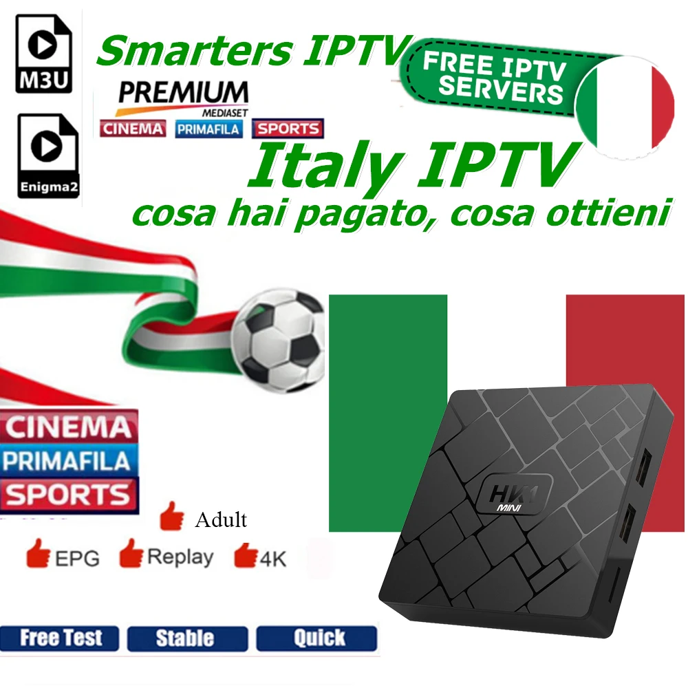 Smarters IPTV M3U Italy 660 + итальянские каналы Mediaset Premium DAZN Sport Free VOD Movies HK1 Mini Android TV Box Enigma2