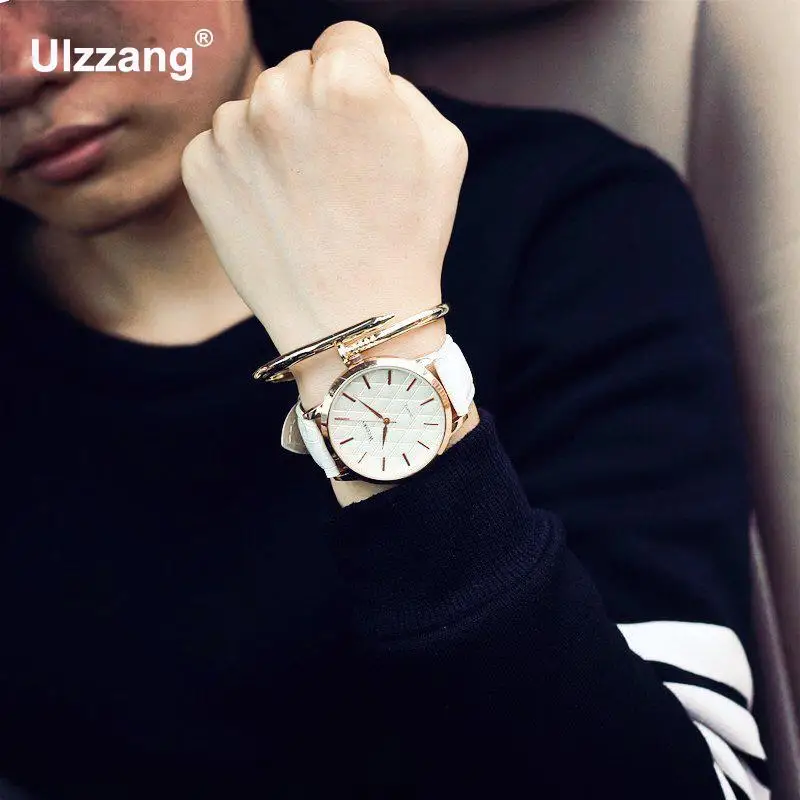 100% новый высококачественный кожаный розовый Золотой кварцевый браслет женские