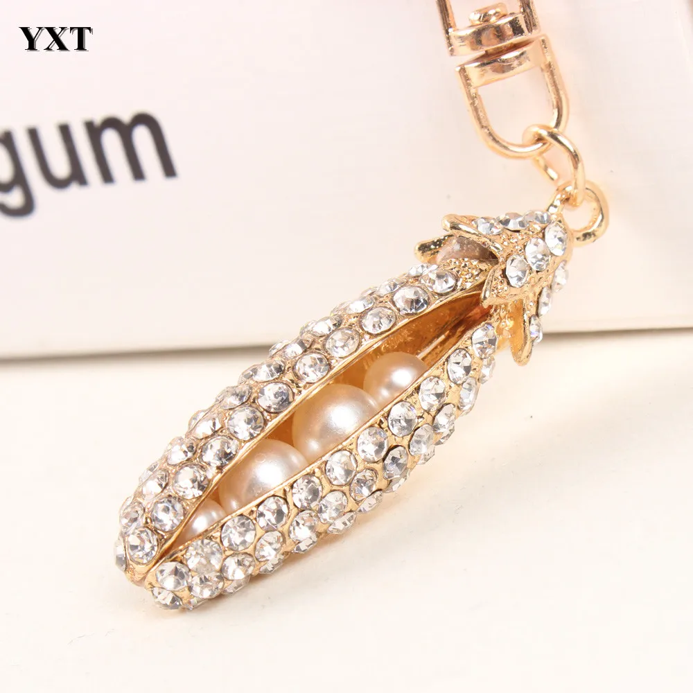 

Bean Pearl Pod Lovely Fashion Cute Rhinestone Crystal Purse Bag Key Ring Chain Women In Jewelry Best Gift For Lover Nice&Light