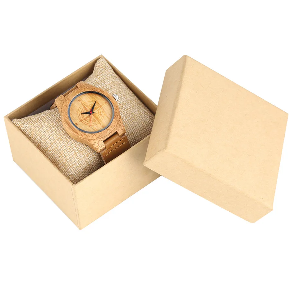 Бамбуковые часы женские кварцевые натуральная кожа наручные резьба компас