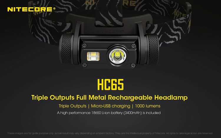 Nitecore HC65 18650 перезаряжаемый светодиодный налобный фонарь CREE U2 1000LM тройной выход наружная Фара Водонепроницаемый фонарик