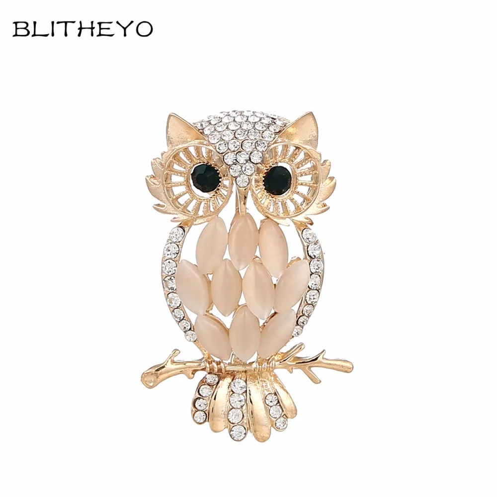Blitheyo сплав Натуральный Камень Сова Броши для Для женщин Мода горный хрусталь
