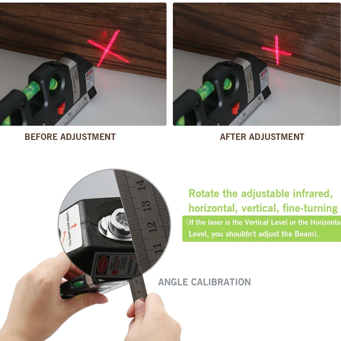 Многофункциональный Уровень лазерный Horizon Вертикальный рулетка 8FT Aligner пузыри