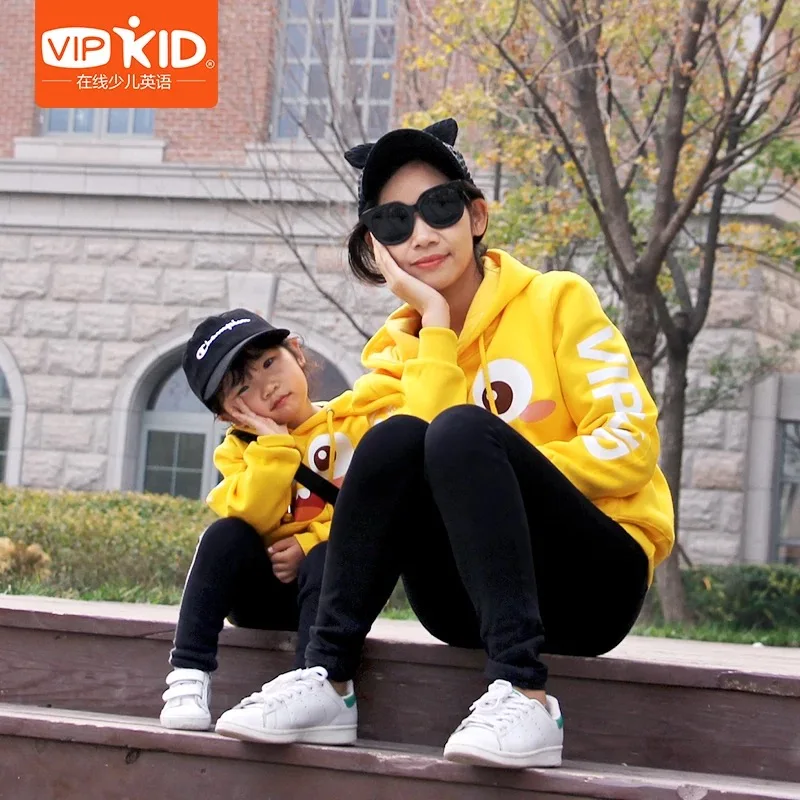 5th Anniversary Parent-child Hoodie Men and Women VIPKID x Dino 100% Cotton Autumn Thick | Мать и ребенок