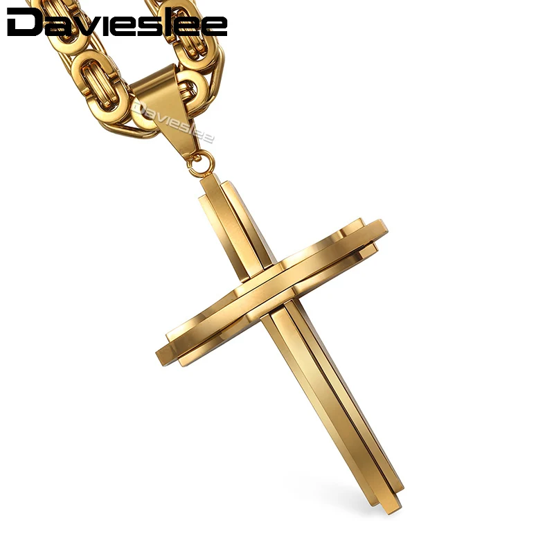 Davieslee Cross Pendant Necklace Chain for Men Stainless Steel Gold Black Silver Color Mens Necklaces Chains Jewelry LKP355 | Украшения и