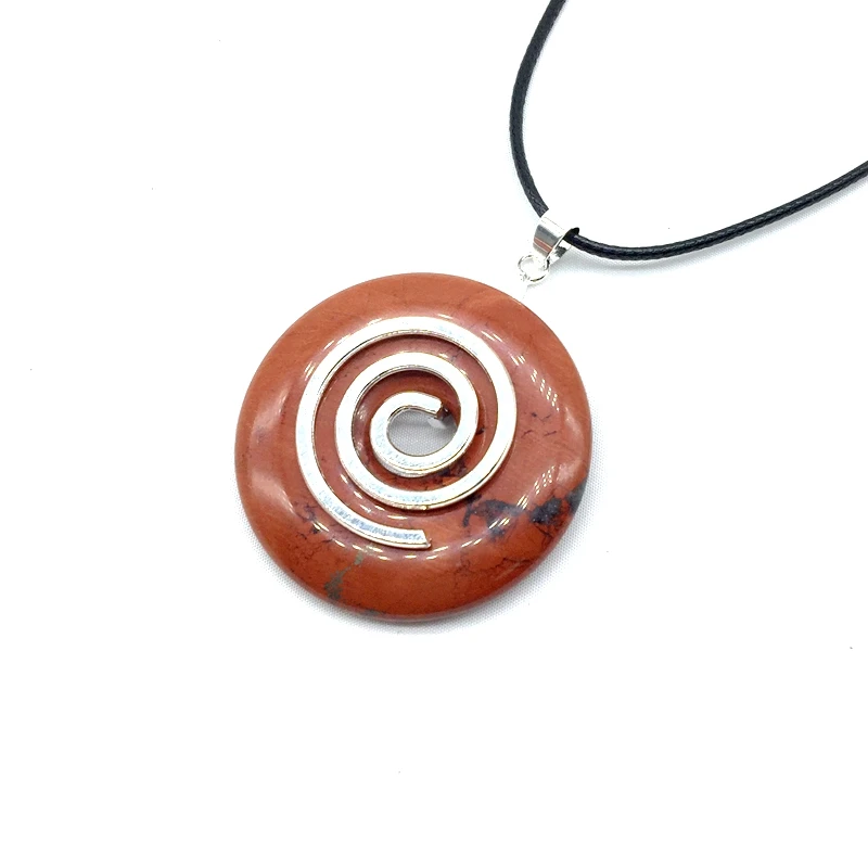 

Natural Stone Round Donut 40 mm with Spiral Wire Holder Necklace Pendant with Cord
