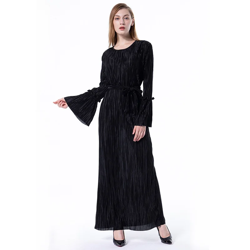 Мусульманская Мода abaya Дубай с длинным рукавом поясом максимально шелковая ткань