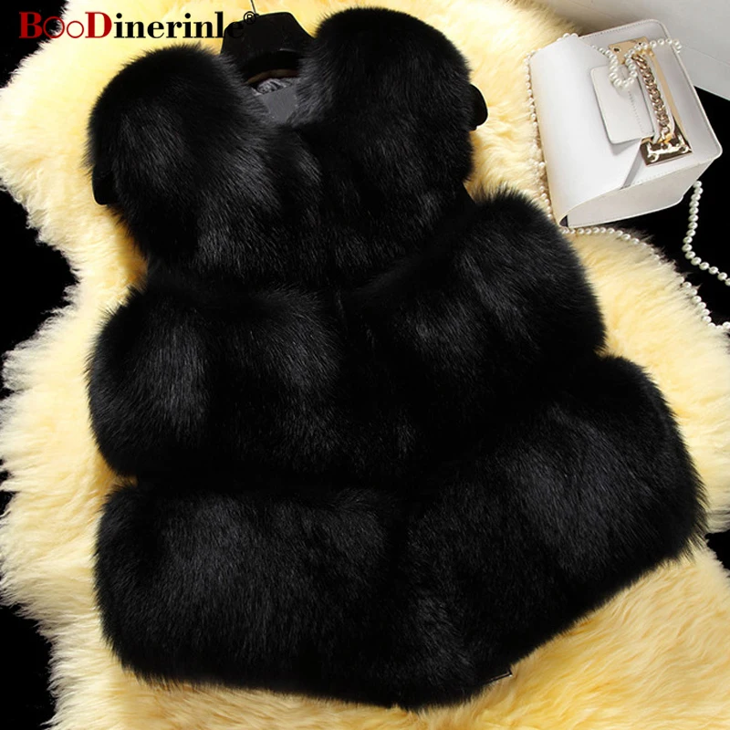 Женский жилет с искусственным лисьим мехом тонкий элегантный без рукавов теплый