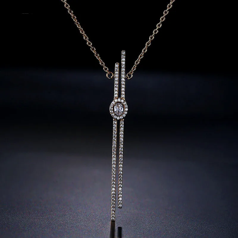 

Popular Long Tassel Necklace Cubic Zircon Fashion Elegant For Women Wedding Bridal Silver Necklace Jewelry Accessories