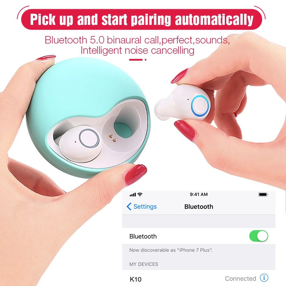 Cute TWS Mini Sport Earbuds Wireless Earphones Bluetooth Stereo Earphones Cordless Twins Headsets with Mic for IOS Android Phone
