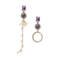 boho female crystal purple zircon drop earrings asymmetric tassel earrings for women boho wedding jewelry long dangle earrings