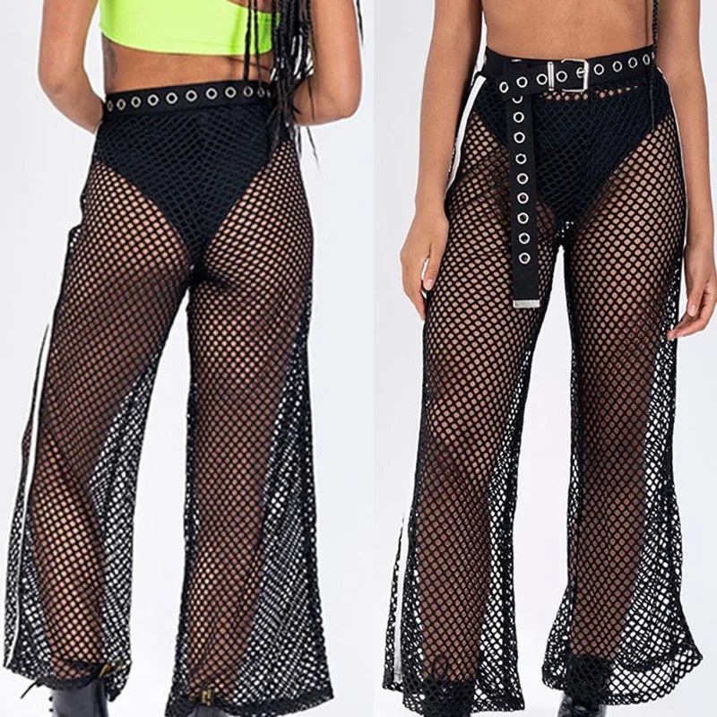Женские брюки вечерние летние широкие Клубные Модные праздничные прозрачные