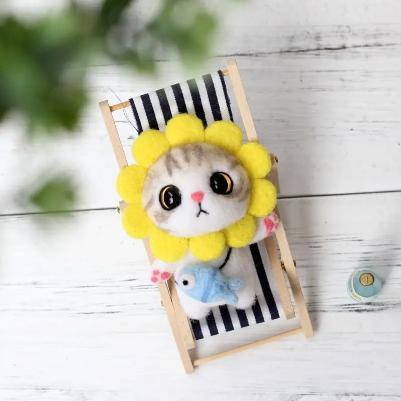 Кошка кукла с кроличьим шерстяным войлоком, сделай сам, не готовый набор, набор для рукоделия, для игл, материал, сумка