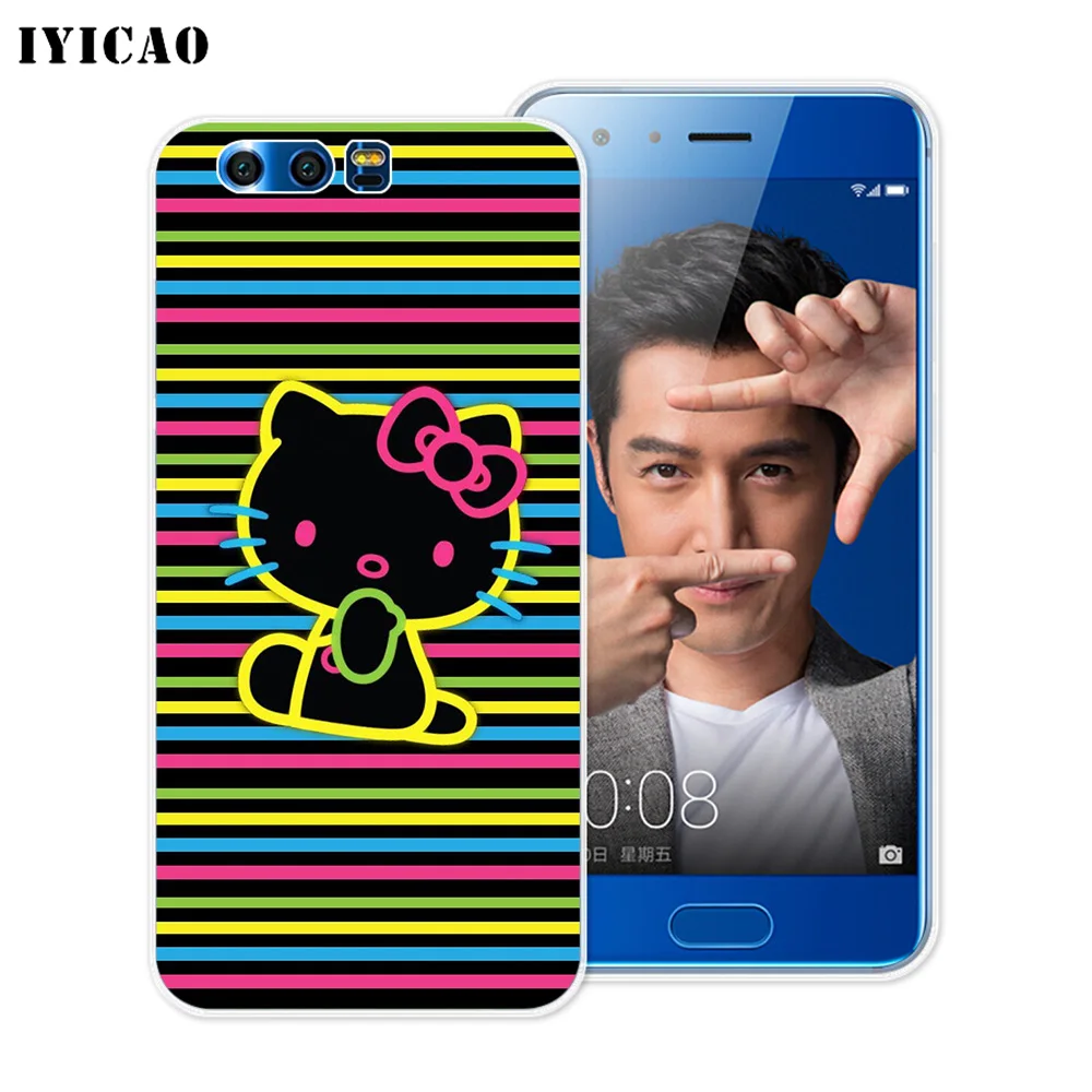 IYICAO cute neon kitty Soft Silicone Case for Huawei Y9 Y7 Y6 Prime 2018 Honor 8C 8X 8 9 10 Lite 7X 7C 6A 7A Pro Cover | Мобильные