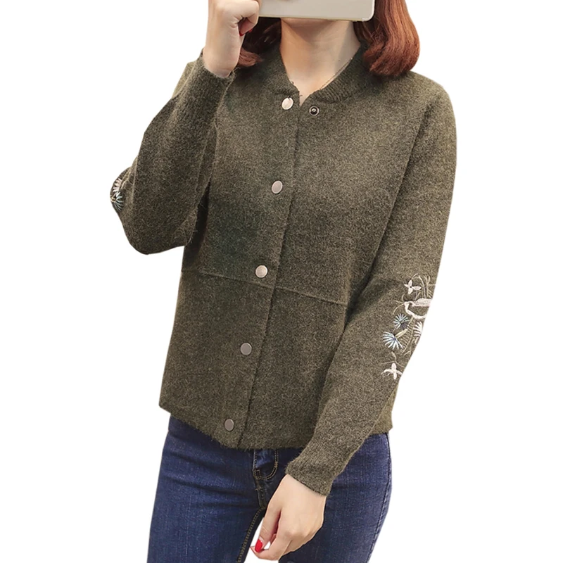 

Knitted Cardigans women new 2019 autumn Casual short Cardigans Sweaters women's Solid color Embroidery O-Neck Sweaters coats