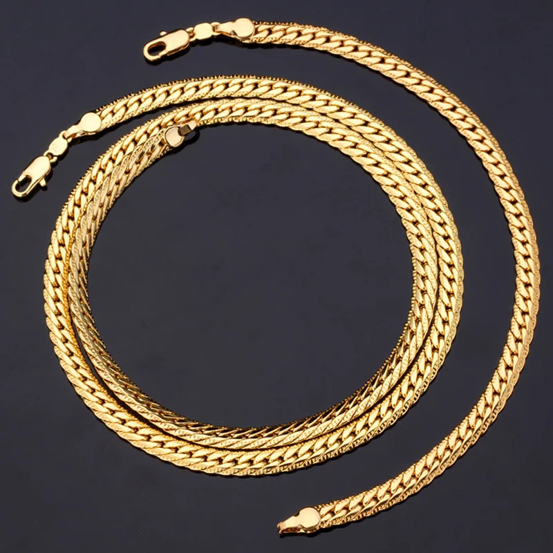 Kpop ожерелья браслеты набор для мужчин золотой цвет Высокое качество 5 мм 55 см 21